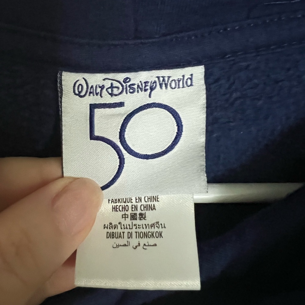 DISNEY 50th Anniversary Cropped Hooded Sweatshirt Navy Blue Gold Women's Sz S - Picture 5 of 6